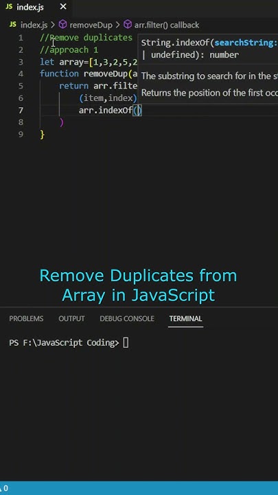 Remove Duplicates from Array in JavaScript #shorts #youtube #viral # ...
