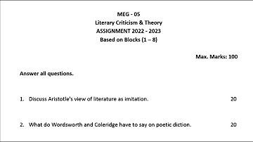 MEG 05 IGNOU SOLVED ASSIGNMENT 2022-2023 | LITERARY CRITICISM & THEORY | JULY 2022 JAN 2023 STUDENTS