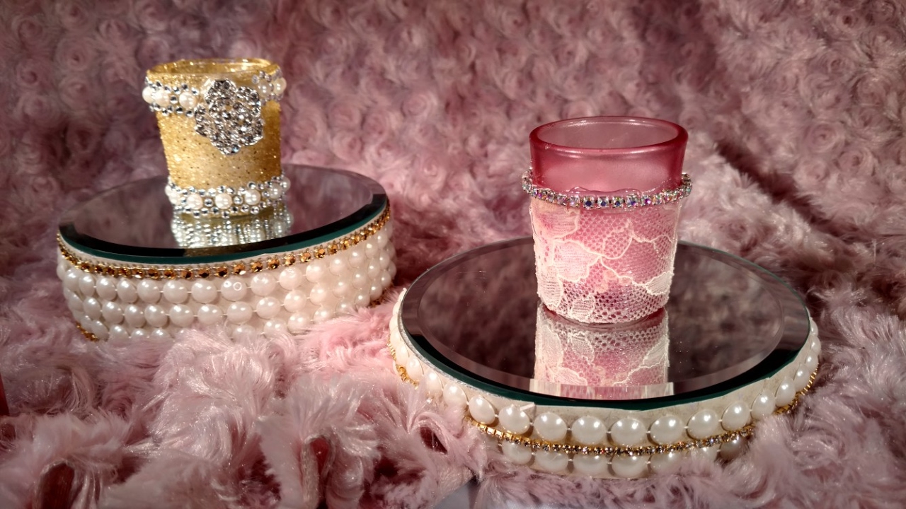 DIY Dollar Tree Mirrored Riser/Diamonds and Pearls