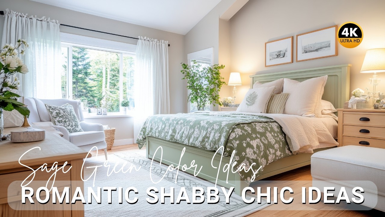 Romantic Shabby Chic Interiors with Sage Green Color Ideas & Vintage Floral Decor