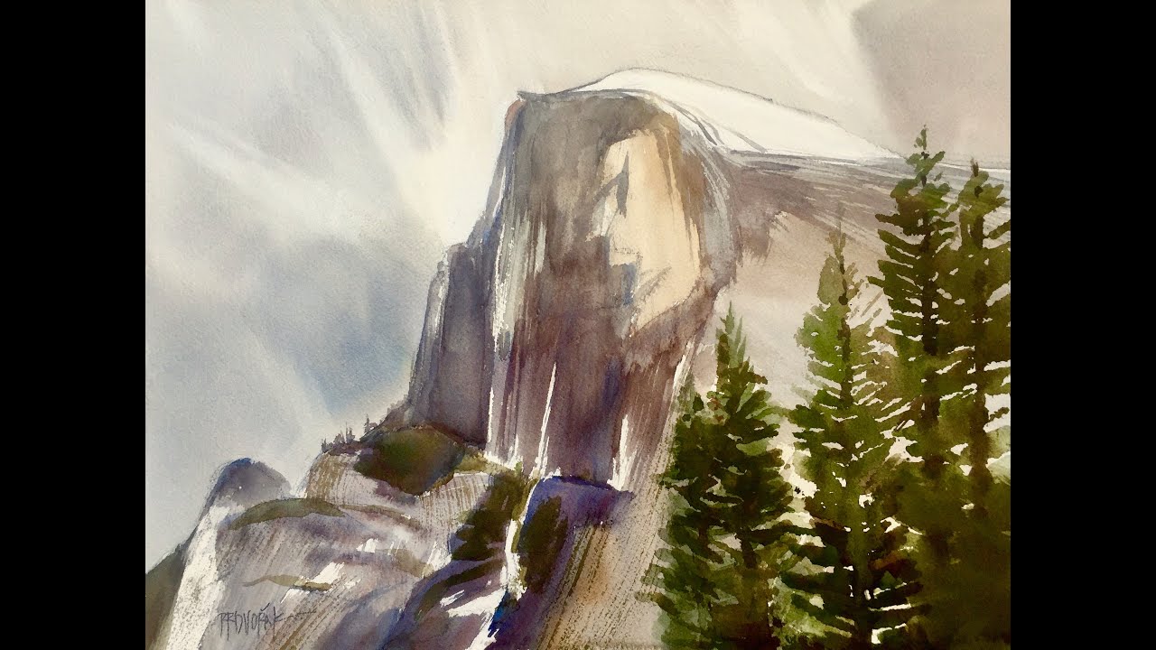 Yosemite Half Dome watercolor painting demonstration