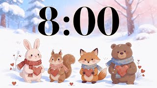 8 Minute Valentine’s Day Classroom Timer 💕 Cute Winter Animals, February Snow, & Fun Acoustic Music