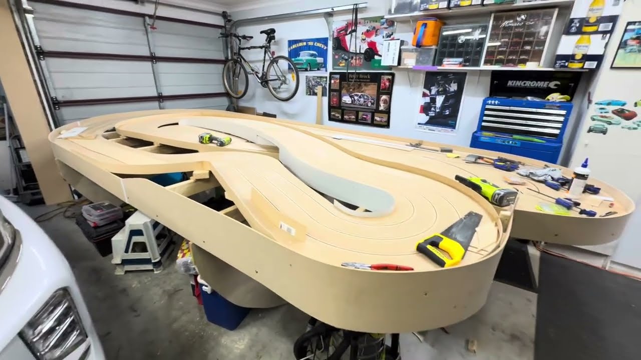 U C Raceway Wood routed slotcar track build part 3 😁