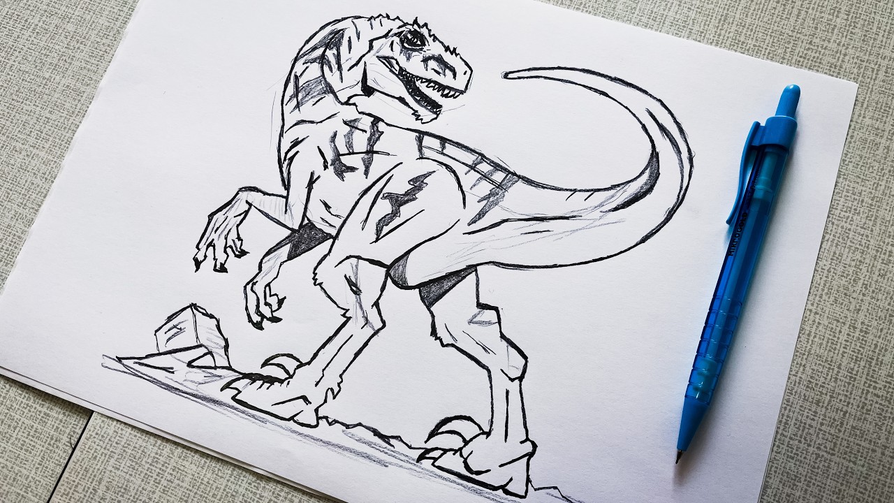 How to Draw a Velociraptor Step by Step / Drawing a Dinosaur From Jura ...