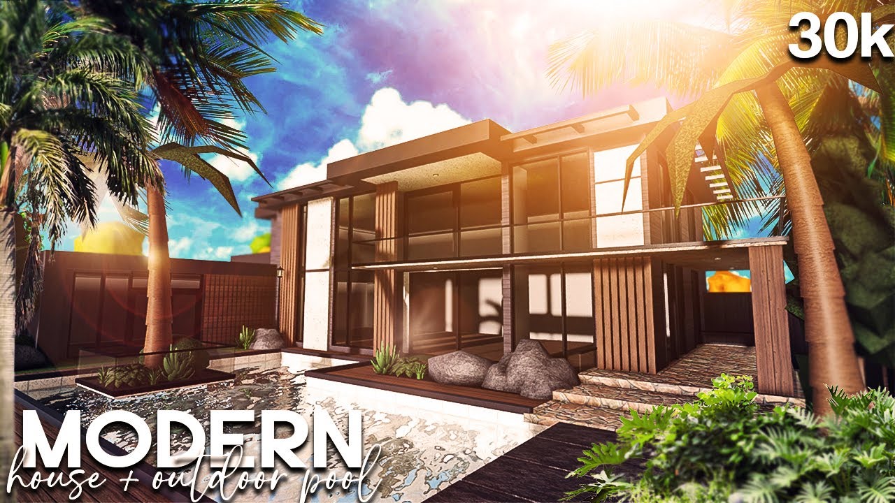 Bloxburg: 30k Modern House + Outdoor Pool | Roblox | Housebuild - YouTube