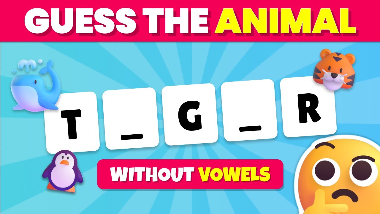Guess the ANIMAL Without Vowels! 🐯🐬 | Animal Quiz | Easy, Medium, Hard levels