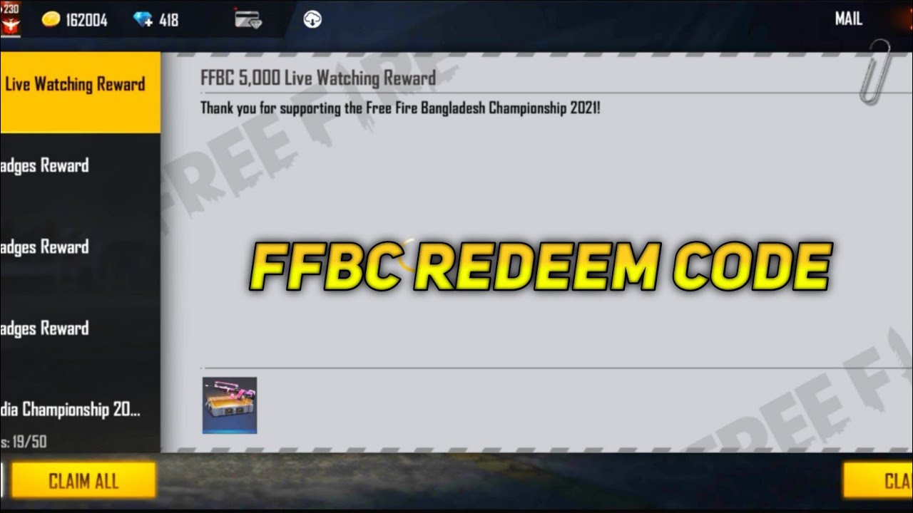 Free fire Bangladesh championship redeem code