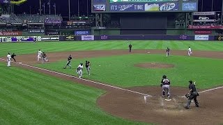 MIA@MIL: McGehee tosses to plate for the out