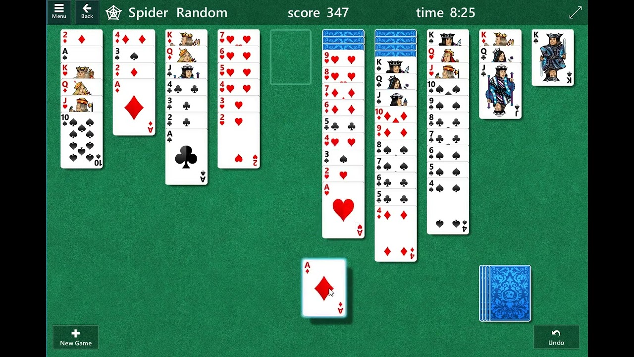 Spider Solitaire Gameplay Walkthrough for difficult four suites