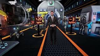 Virtual factory environment with robots, real-time broadcast by Al Ghad TV | Aximmetry