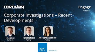 Webinar: Corporate Investigations – Recent Developments