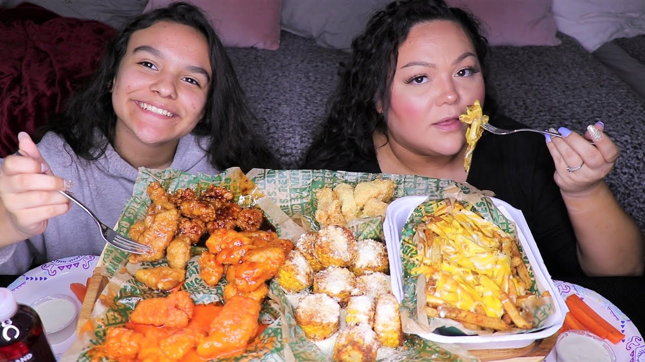 Boneless Wings, Voodoo Fries, Cajun Corn Mukbang | AngelaEats