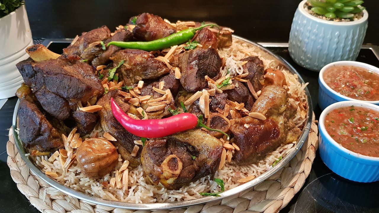 ارز العزايم النثري مع لحم الخروف المشوي بالفرن بتتبيله بسيطه وجدا شهيه