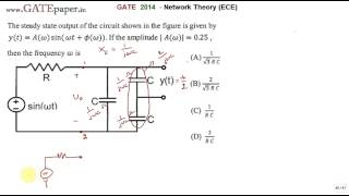 Celebrity GATE 2014 ECE Find frequency if the amplitude of y(t) is 0.25 under steady state Profile