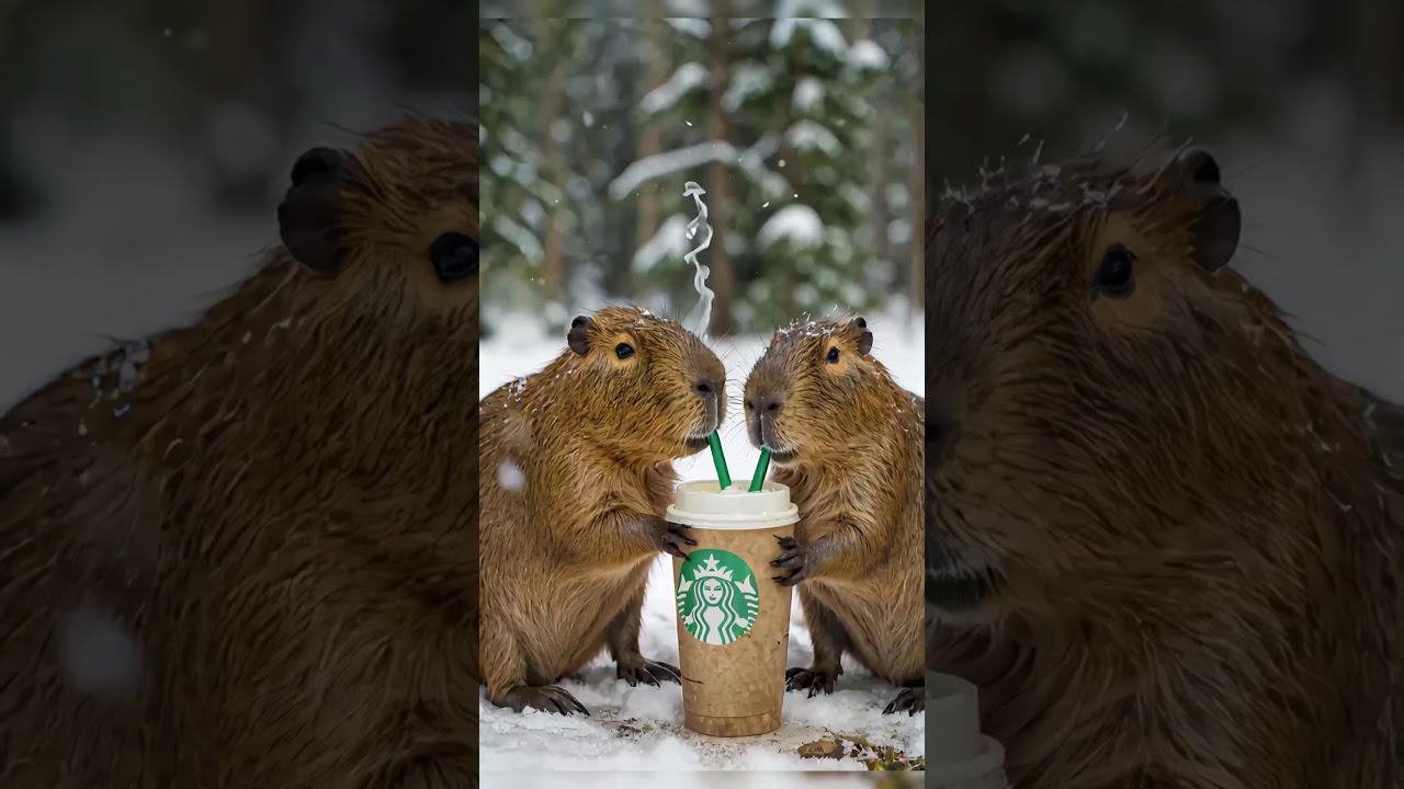 Capybara drinking coffee 