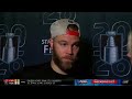 Taylor Hall speaks with Kathryn Tappen after the Hurricanes' Game 4 win