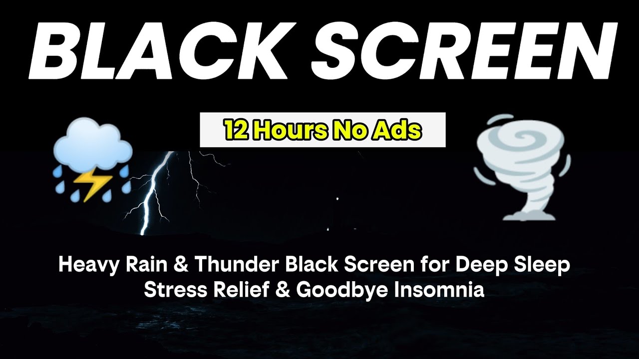 Heavy Rain & Thunder Black Screen for Deep Sleep | Stress Relief & Goodbye Insomnia
