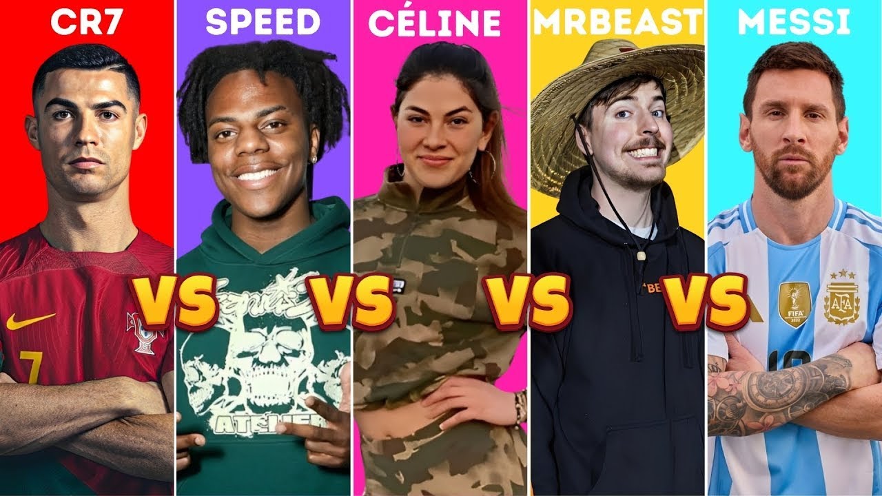 Ronaldo vs Messi vs MrBeast vs speed vs Celine  Who’s THE BEST  US Football & Celebrity Face Off!