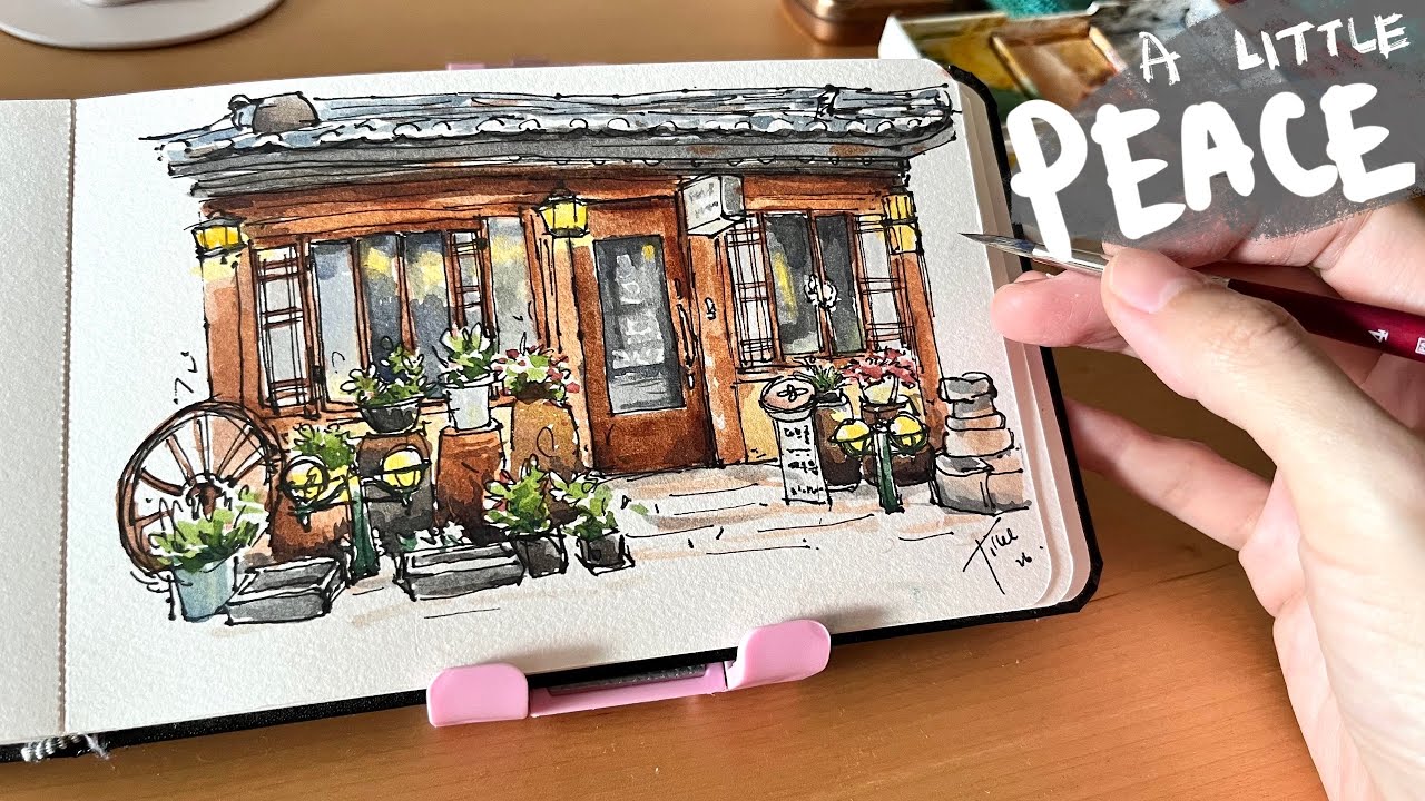 How I sketch a shopfront with ink and watercolor | finding peace