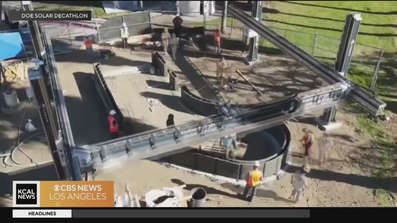 The Burbank Solar Futures House is constructed out of concrete, using 3