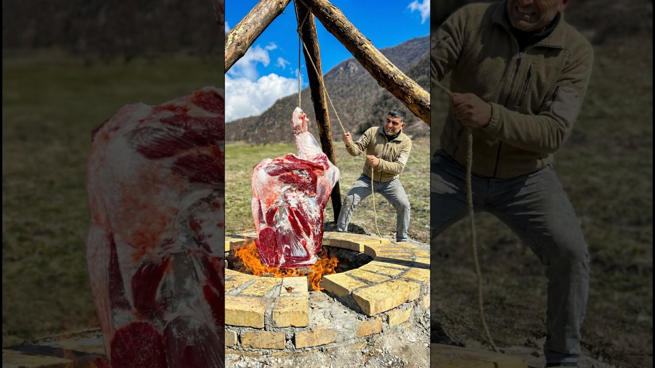 Huge Beef Thighs in Traditional Underground Tandoor | Village Feast