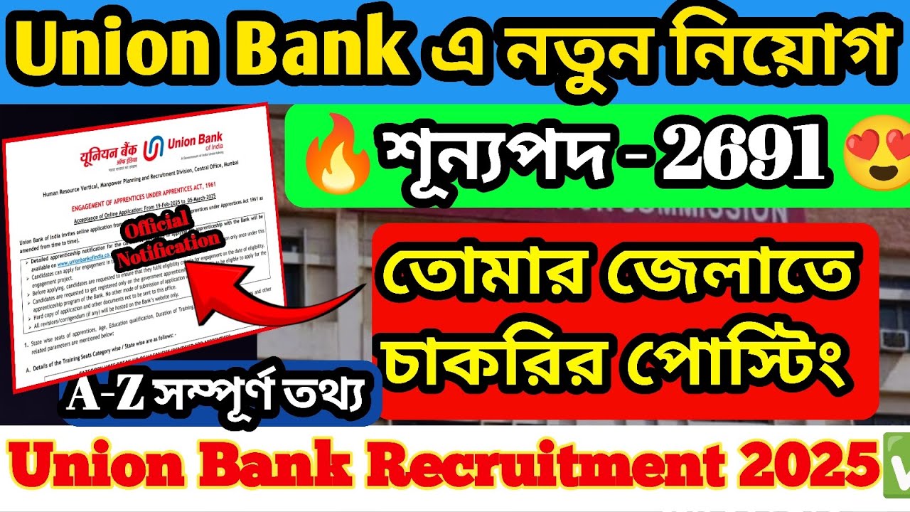 ইউনিয়ন ব্যাংকে নতুন চাকরি|Union Bank Apprentice Recruitment 2025|