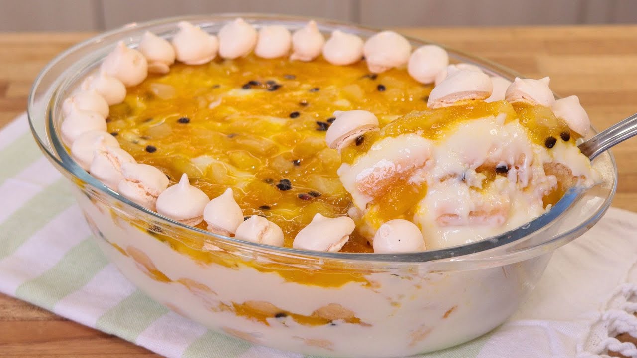 SOBREMESA REFRESCANTE E SABOROSA | PAVÊ DE FRUTAS AMARELAS COM CREME 4 LEITES | PAVÊ DE CREME FÁCIL