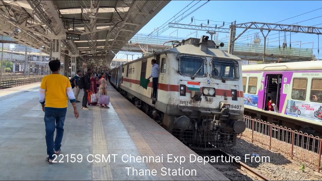 22159 CSMT Chennai Express Arrival & Departure at Thane Station | Full Train Action 🚆