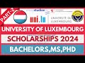 University of Luxembourg Bachelors and Masters Scholarships 2024-2025 for International Students E2