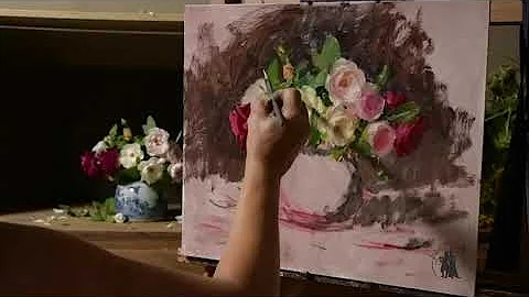 Time-lapse of Painting Pink and Burgundy Roses