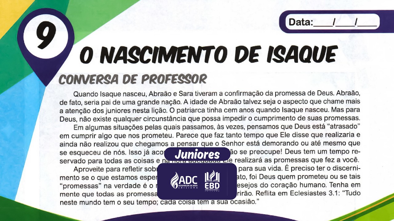 EBD Lição 09 | JUNIORES | O Nascimento de Isaque.