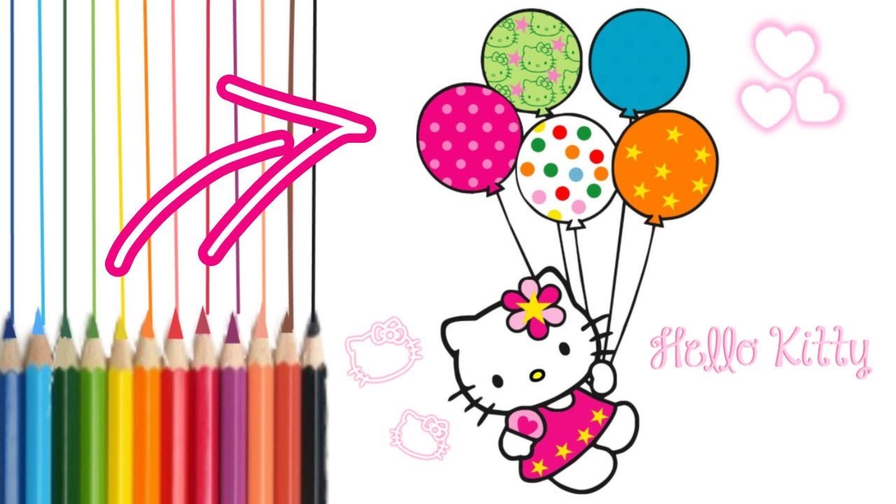 How to draw cute Hello Kitty flying with balloons | Easy DIY - YouTube