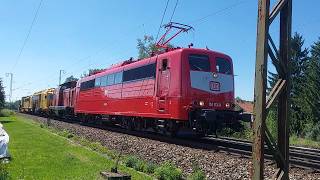Gerade noch erwischt: 151.113 + V100.2100 mit Bauzug in Perach am 19.06.2026