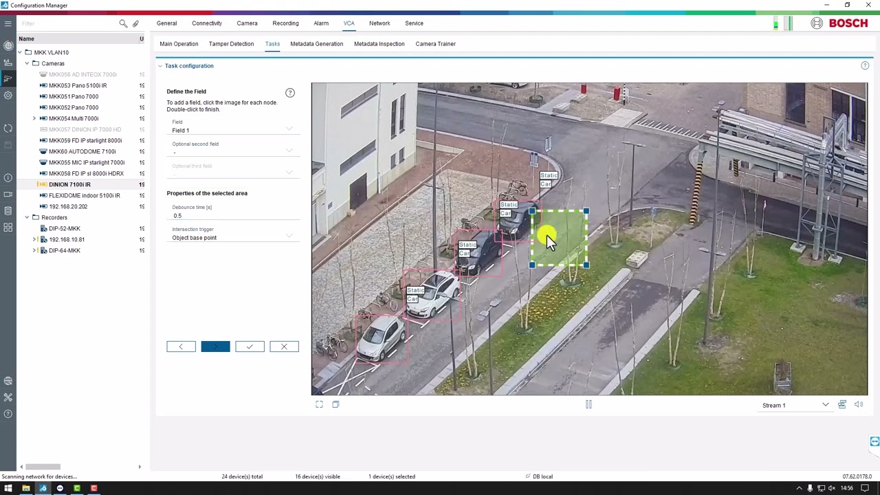 Bosch Security - Video Analytics - How to add an 'Object in field' task