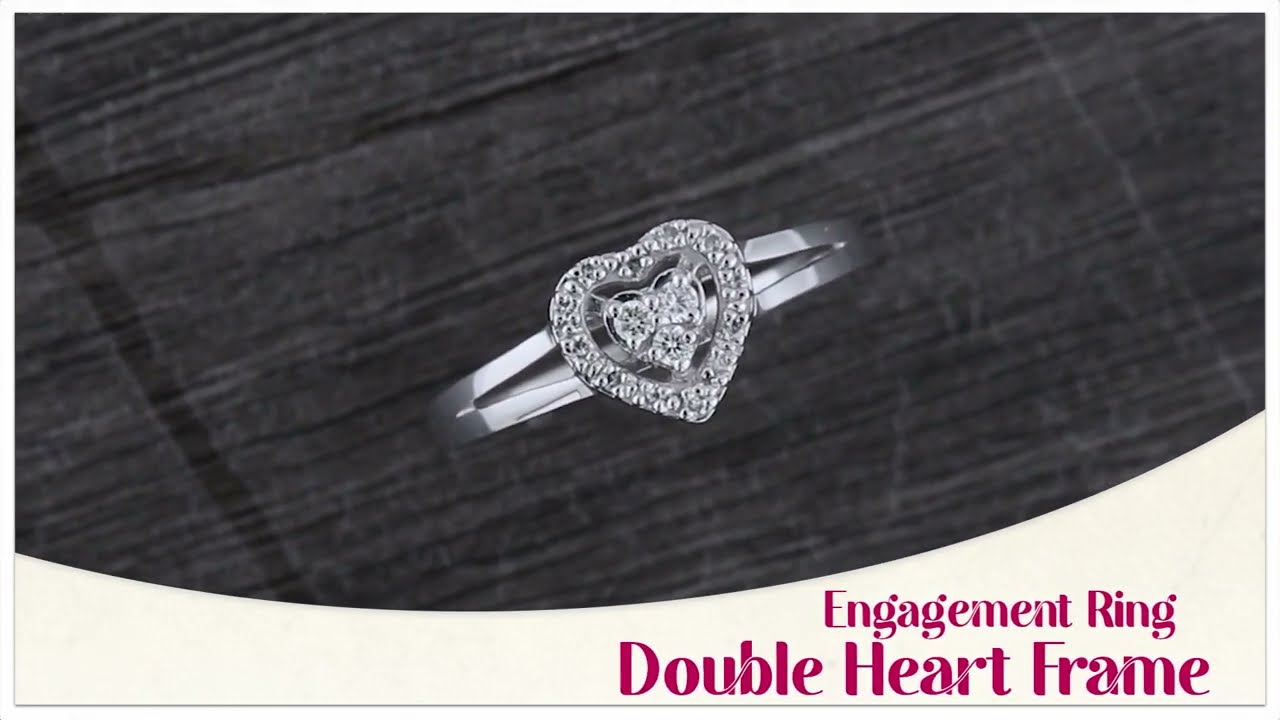 Double Heart Frame Split Shank Promise Love Engagement Ring