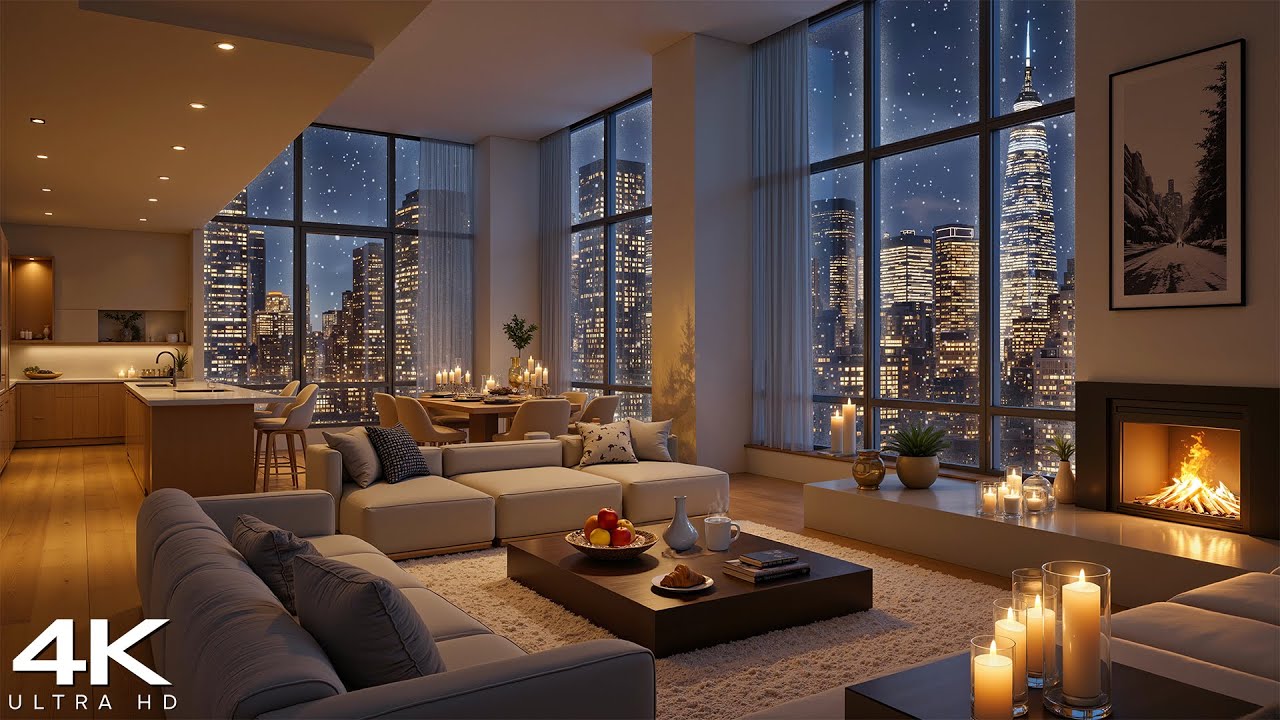 Smooth Winter Jazz & Crackling Fireplace to Stress Relief 🌙 Peaceful Night in Cozy Luxury Apartment