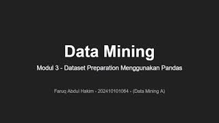 Data Mining, Modul 3 : Data Preparation menggunakan Pandas