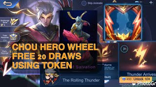 Chou The Rolling Thunder Hero Skin Draw Using 20 Free Tokens, Claim Your Tokens And Start Drawing