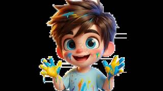 Cute 3D Cartoon Boy Messy Brown Hair Big Expressive Eyes Excited Smile