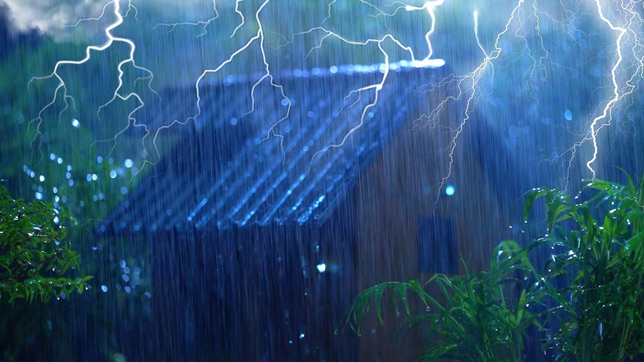 Goodbye Strain to Fall Asleep Quickly with Heavy Rainstorm & Seething Thunder on a Tin Roof at Night