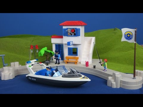 playmobil-polizei:-hafenpolizei-polizeistation-mit-boot-&-gangster-auspacken