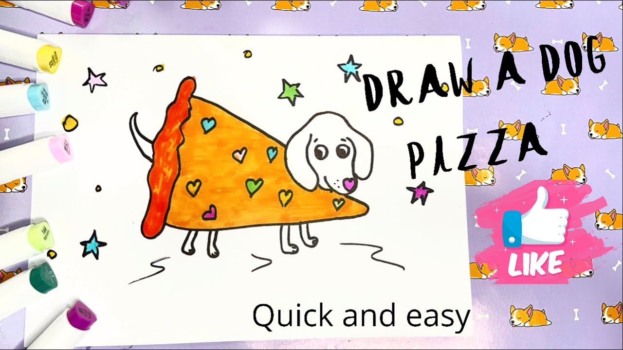 How to draw a pizza dog. Drawing a funny pizza dog. Howtodraw 