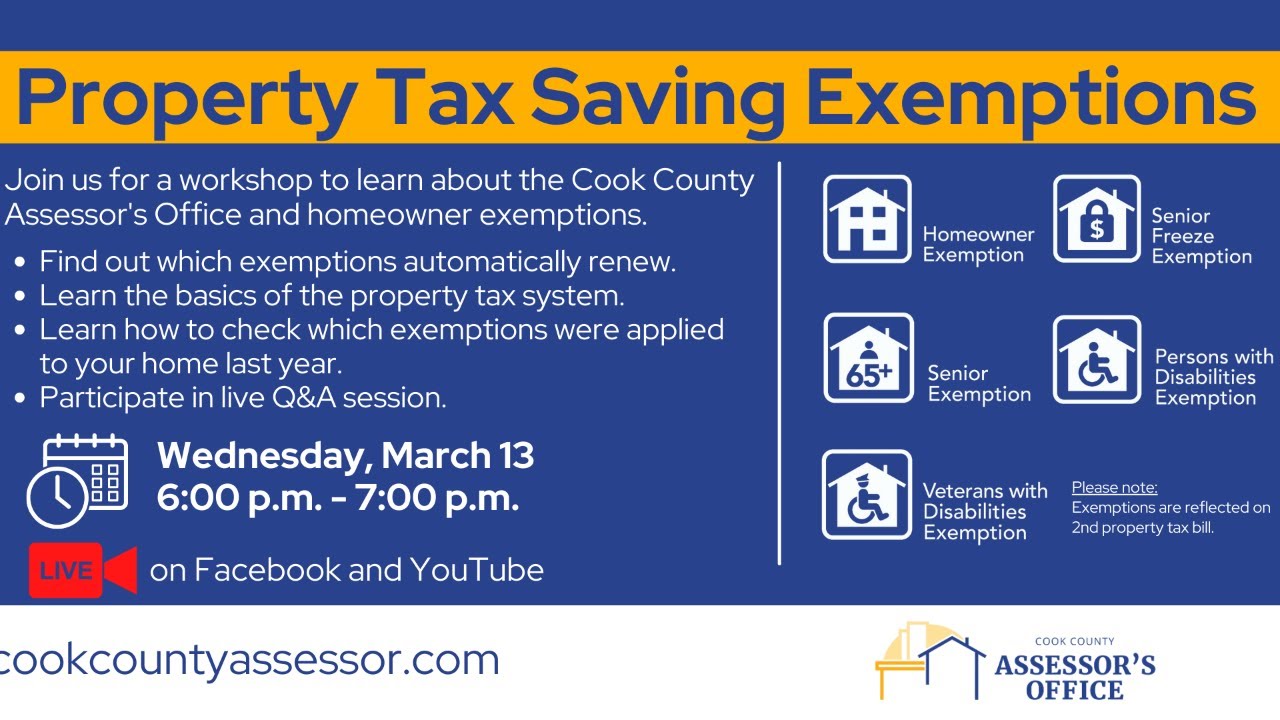 Property tax saving exemptions cook county assessor s office youtube