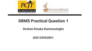 DBMS Question Session Task No 3 | 1st Year | Semester 01 | Java Institute | Deshan Kumarasinghe