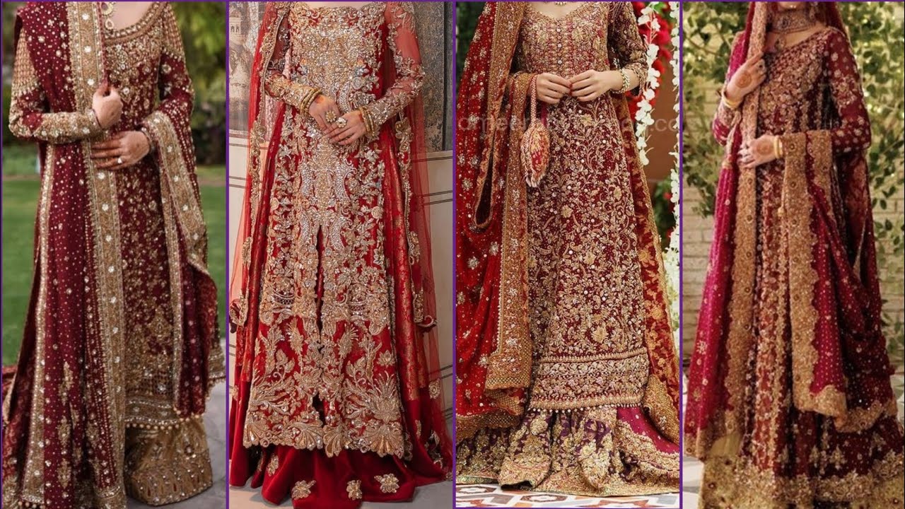 Latest Traditional Bridal dresses 2023 Red bridal dresses with long shirt and heavy work 