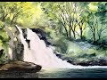 Paint A Loose Watercolour Woodland Waterfall Using Negative Painting, Watercolor Landscape Tutorial