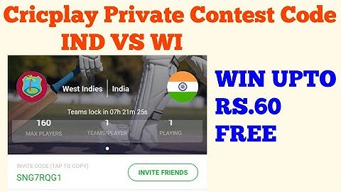 Cricplay Private Contest Code And Win Rs.60 Free