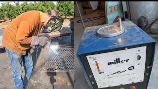 STRUGGLING to Stick Weld with a Yard SALE Miller Thunderbolt | BBQ grill Fire log rack Yard Sale