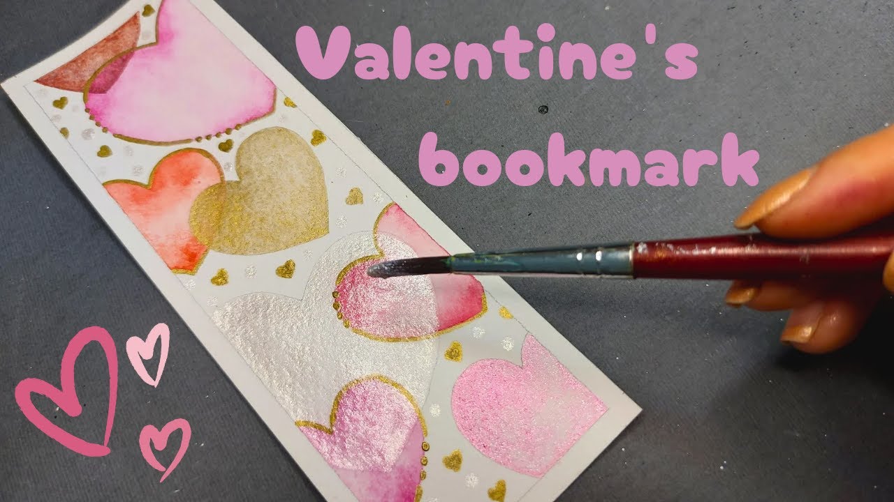 The idea of ​​making a Valentine's gift with shiny watercolor colors / bookmark for Valentine