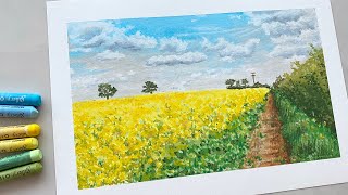 Oil pastel beginner | draw rape flower field | 오일파스텔 초보 | 유채꽃밭 그리기